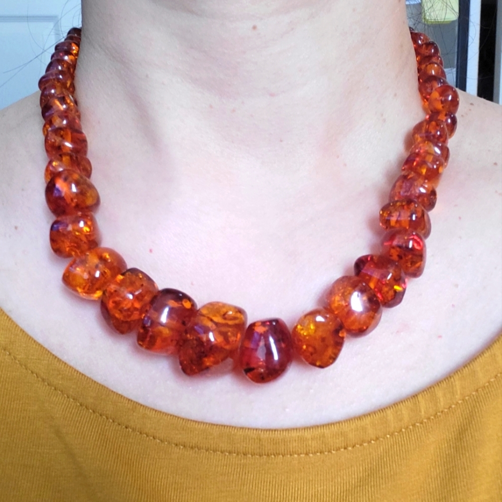 Amber Crystal Necklace in K18 Solid Gold
